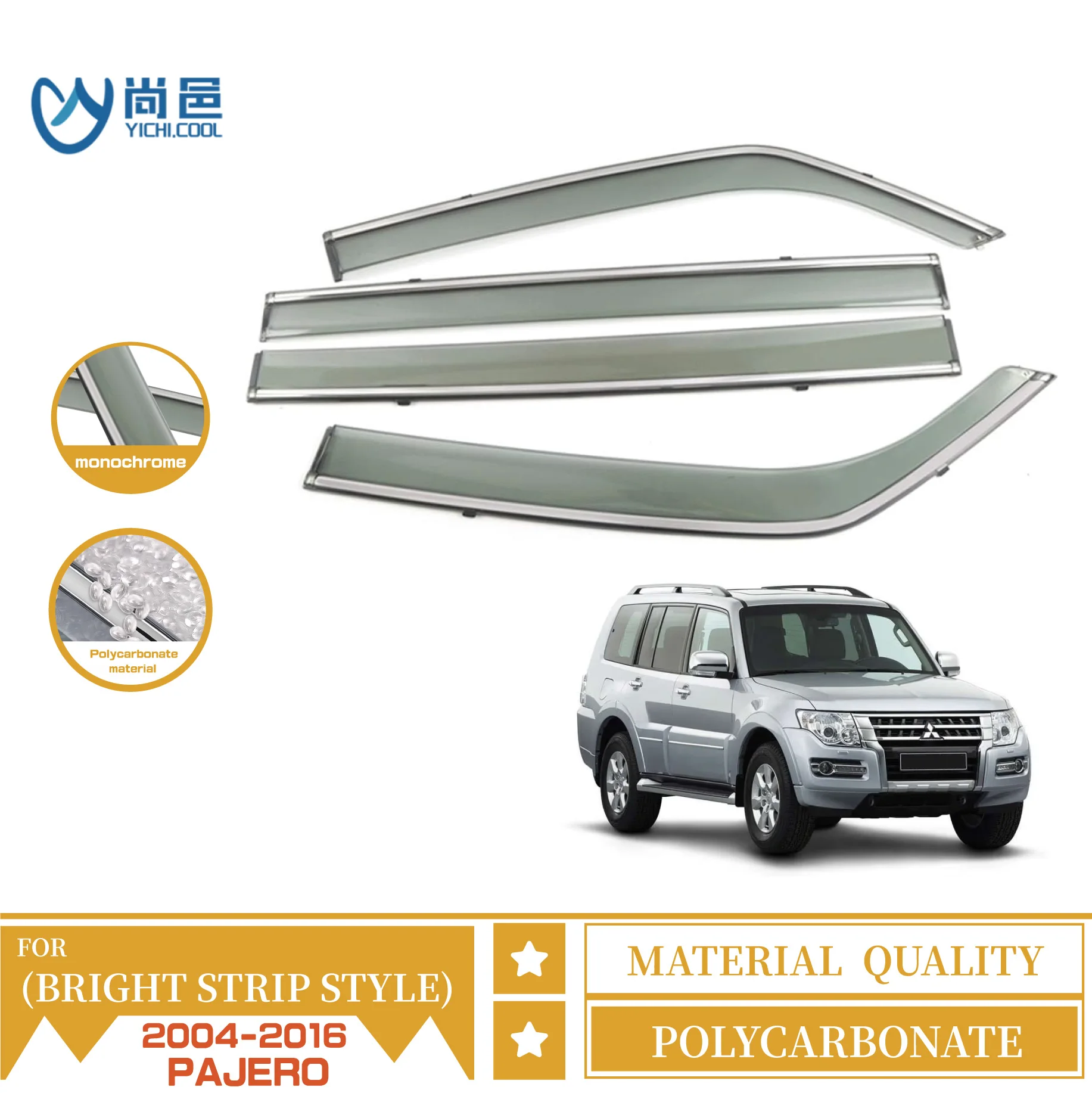 Factory Direct Sales Car Rain Shield Bright Strip Style Rain Window Deflector for Mitsubishi Pajero 1998-2016 Auto Car Sun Visor