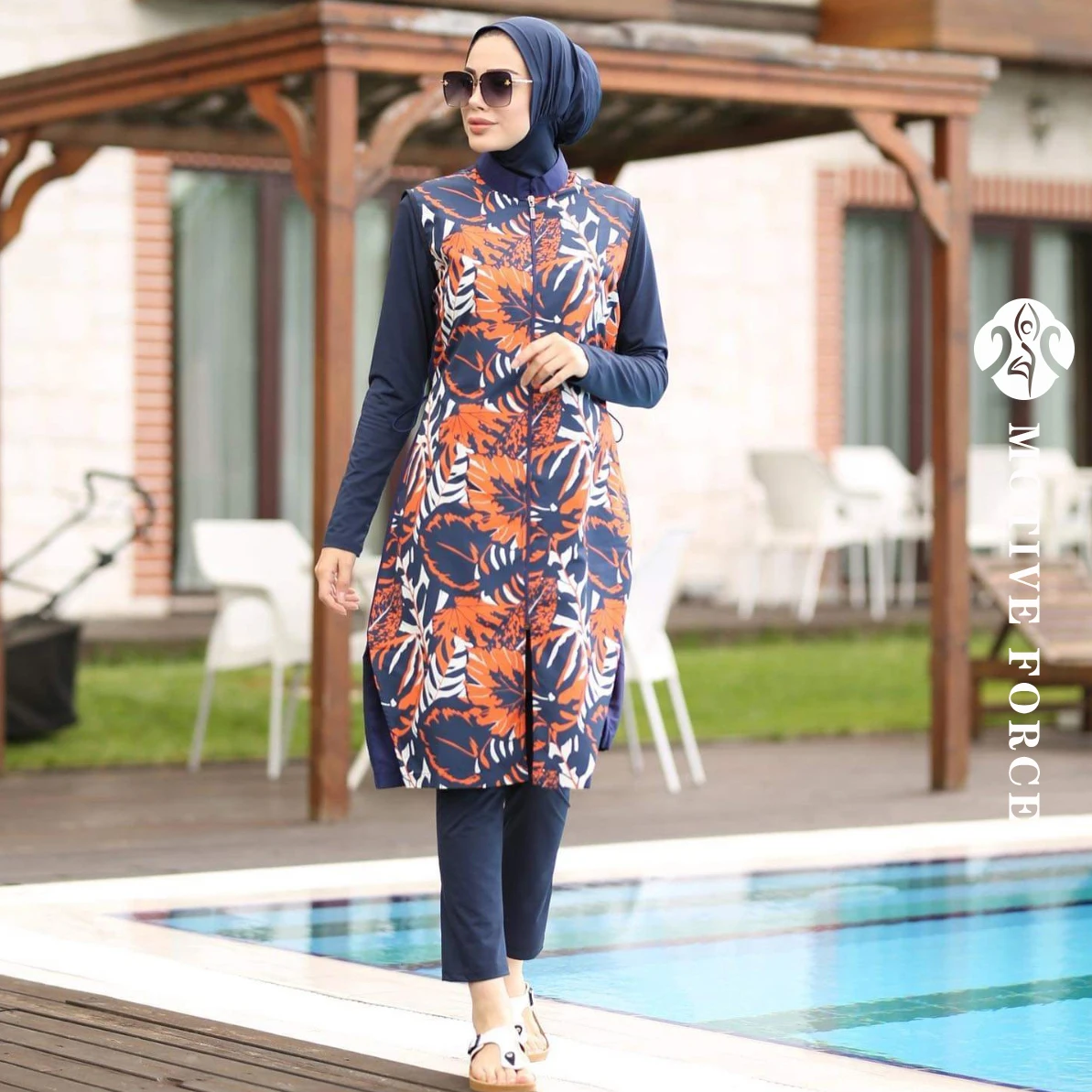 MOTIVE FORCE 2024 Digital Printing Plus Size Muslim Swimwear Islamic Swimsuit Women Burkini