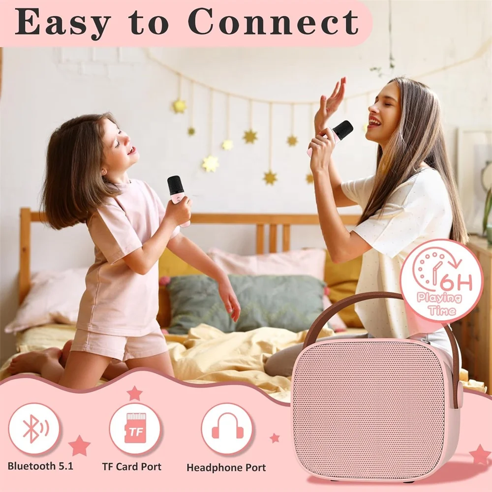 2023 Mini Karaoke Machine with 2 Wireless Microphones Portable JW Blue Tooth Speaker Handheld Mic Gift for Kids Home Party
