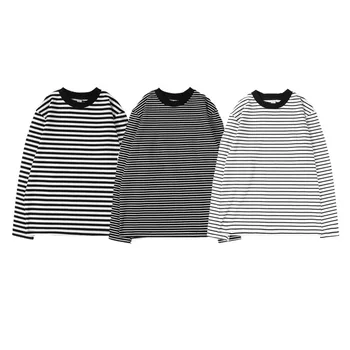 Hot Sale Supply Custom Logo 210g Stripe Print Long Full Sleeve Print T Shirt  For Men