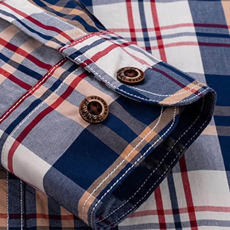 Retro British Style Button up Cotton Shirt for Men Fashion Mens Slim Fit Long Sleeve British Style Solid Color Plaid Shirt