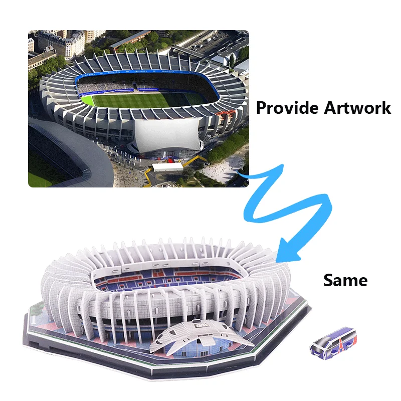 Source Factory Big Brand ODM/OEM Customized Design Shape Pattern Package 3D Paper Printing Service Football Stadium 3D Puzzle