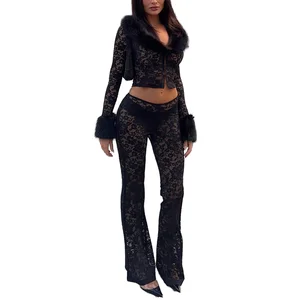 European American Cross-Border Autumn Winter Women's Fashion Two-Piece Set Sexy O-Neck Short Top Eco-friendly Skinny Fit Long
