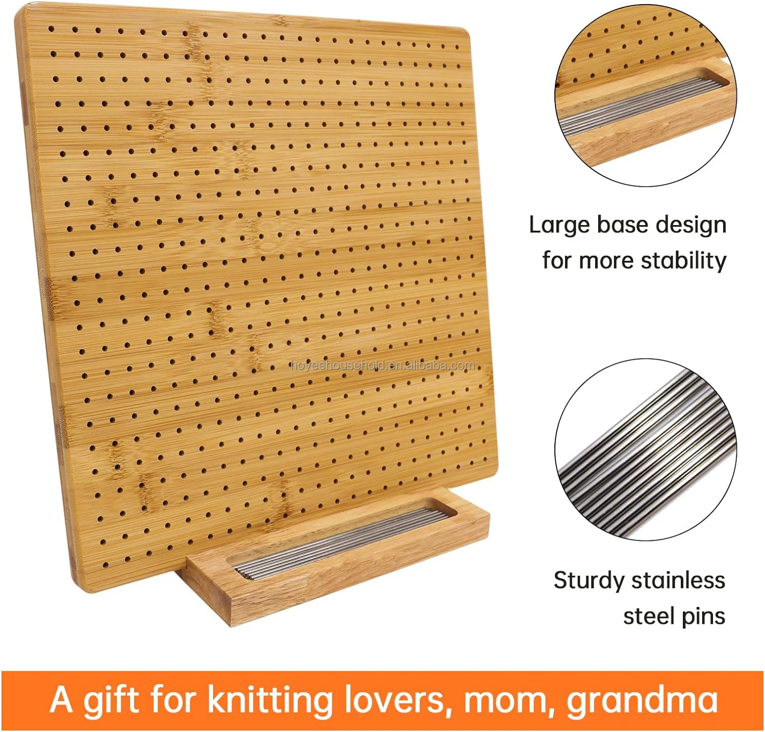 Bamboo Blocking Board For Crocheting With 15 Stainless Steel Rods