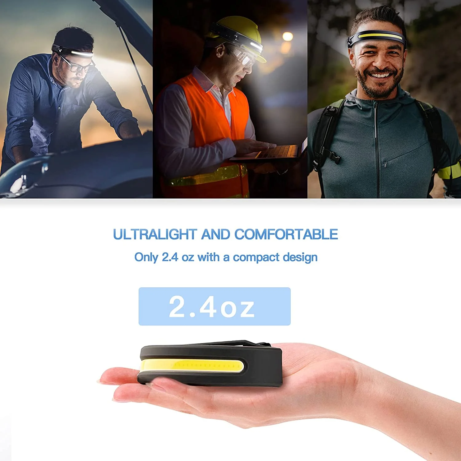 Comfortable LED Head Lamp rechargeable work light 5 modes XPE COB light Hiking Camping Headlight IP65 LED Headlamp details