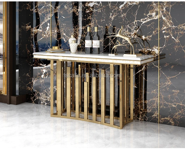 Italian Design Luxury Gold Metal Console Table with Marble Top for ...