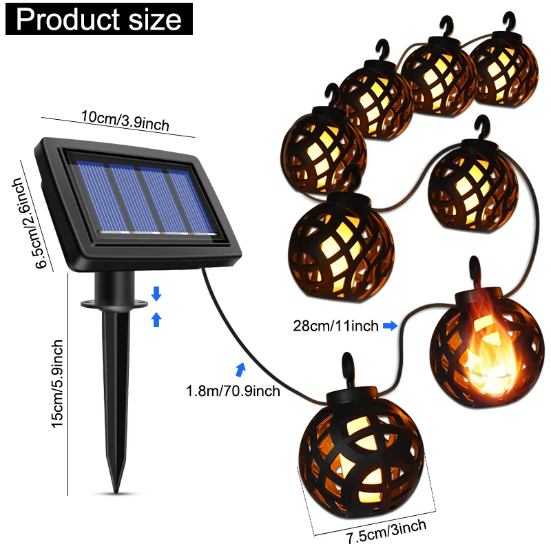 Solar String Lights LED Outdoor Flame String Lights Waterproof Solar Patio Lights with 8 Flame Ball for Patio Garden Gazebo