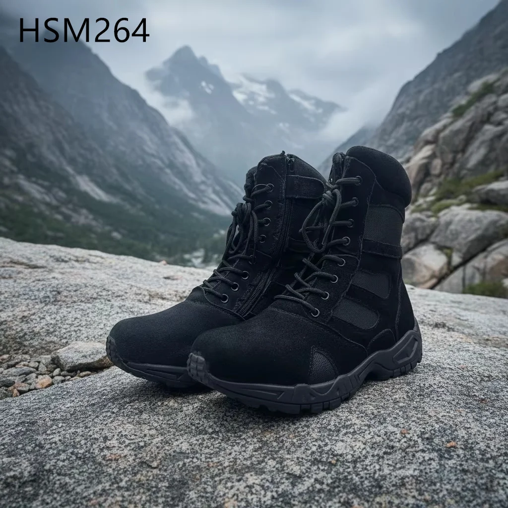 ZYF,Tactical Training Anti-Tensile Natural Suede Leather Combat Boots Durable Support Marching Boots with Side Zipper HSM264