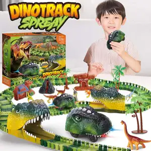 EPT STEM Building 113 Pcs Electric Dinosaur Slot Toy Construction Toys Play Set Dino Racing Track for Kids