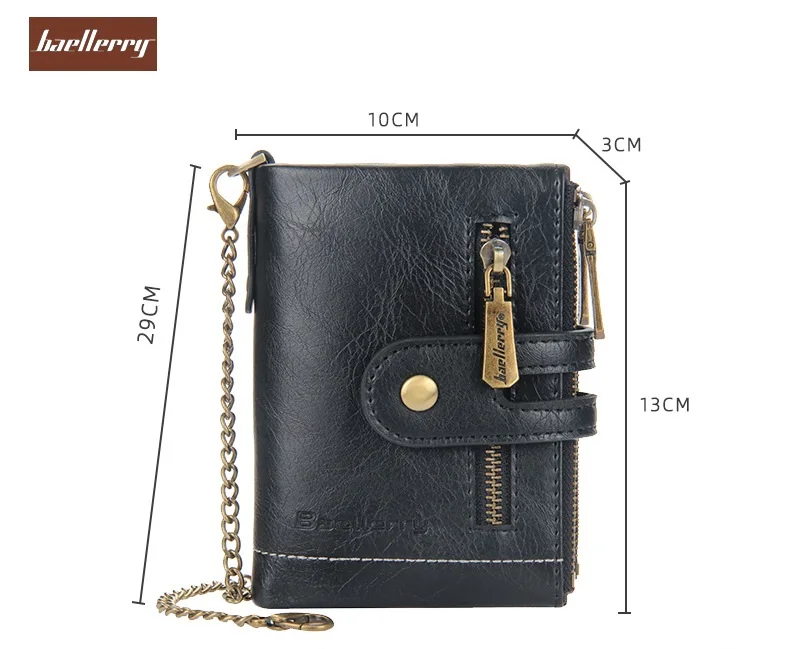 Baellerry 2021 New Wholesale Short Style Double Zipper Wallets With Chain for Men,Male Coin Purse Card Wallets Case Wholesale