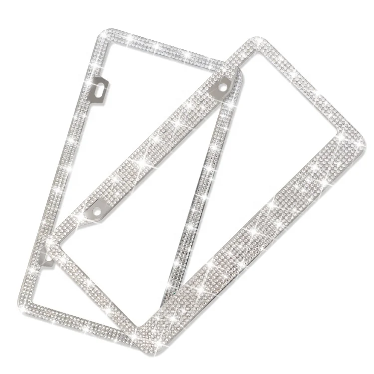 Crystal Bling Rhinestone Stainless Steel License Plate Frame for USA America Standard Diamond Plate Holder 12.4inch 6.3inch