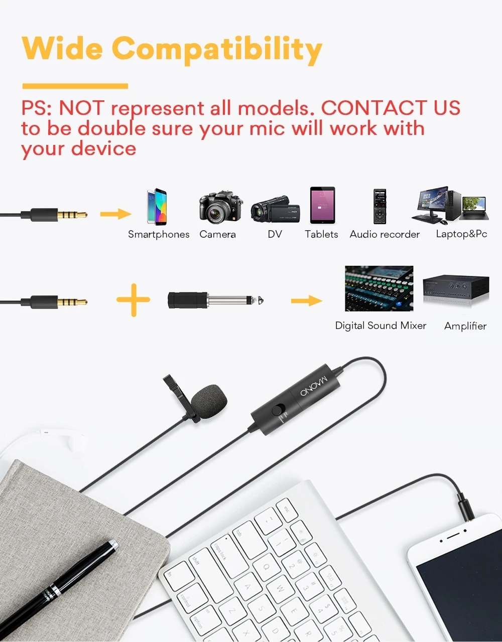 MAONO AU-100 Lavalier Microphone 3.5mm portable mini hidden microphone with microphone clip Electret Condenser