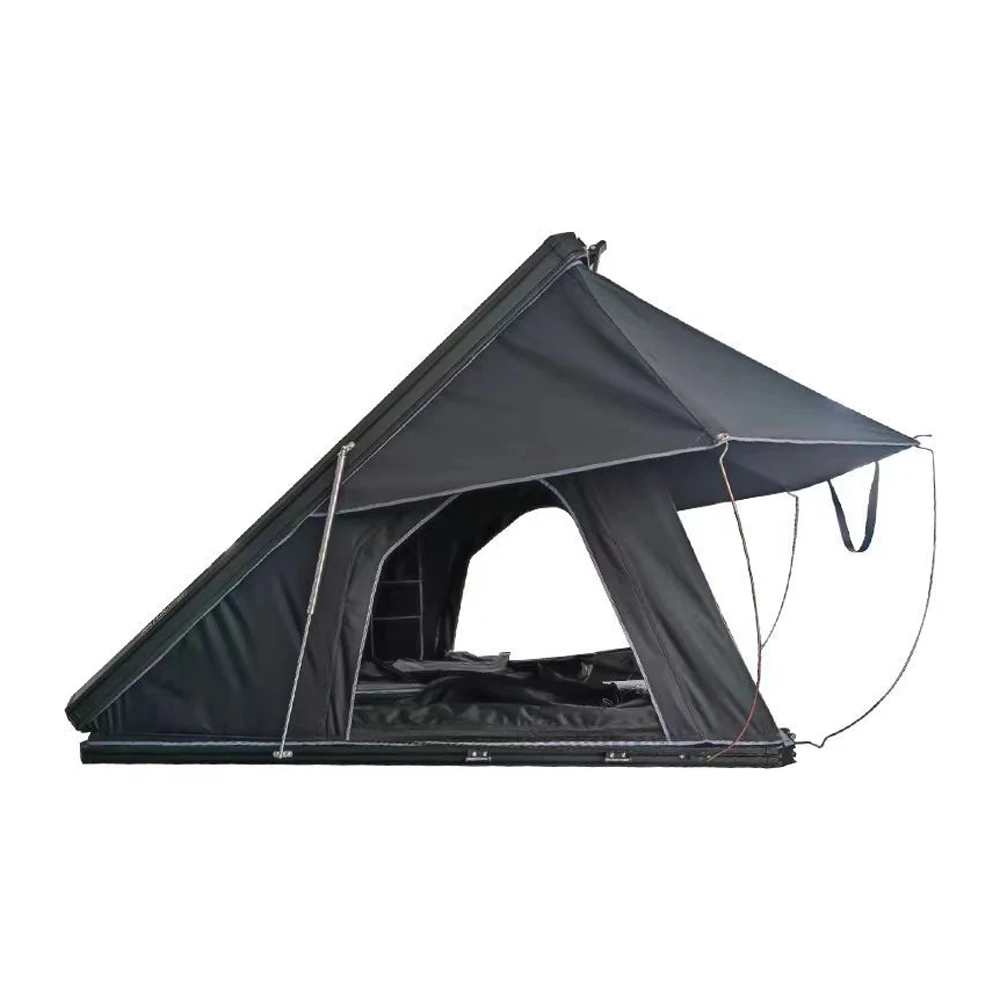 Camping Triangle Car Rooftop Tent Hard Clamshell Black Gray Aluminum 4 Person Hard Shell Roof Top Tent  