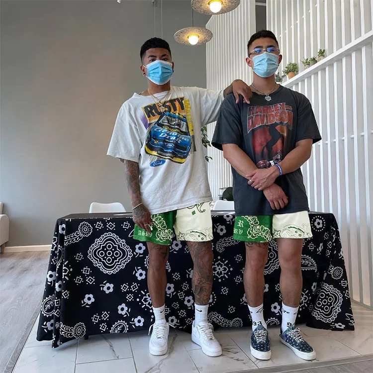 Custom high street style sport basketball printing shorts quick drying polyester  breathable bandana mesh shorts for395_voghion.com