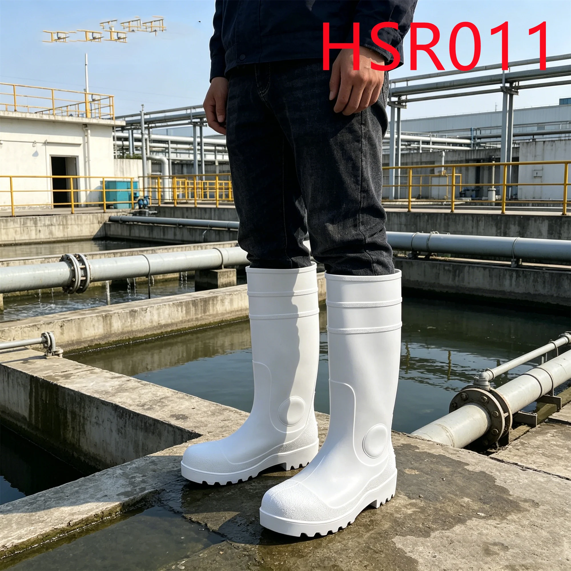 HY,Farm Planting Seamless Construction Ultra Anti-slip White Gumboots Aquaculture Work Self-cleaning Sole Rain Boots HSR011