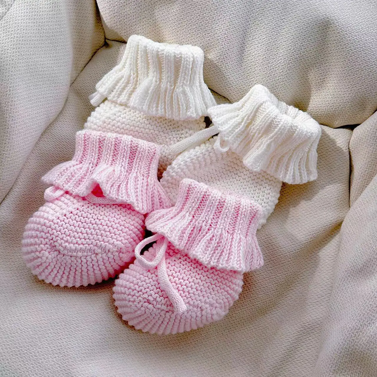 Baby Spliffs Handknit Organic Cotton Ruffle Baby Booties Soft Sole Newborn Slippers ...