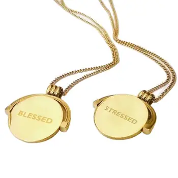 Custom engraved gold plated stainless steel jewelry Blessed disco house Stress relief rotatable Spinner coin pendant Necklace