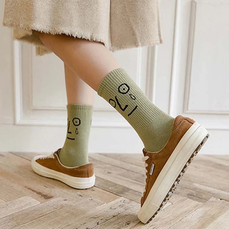 Корейские Веселые Модные женские цветные носки Харадзюку с забавными выражениями милые для девочек унисекс сюрпризом средней длины женщин