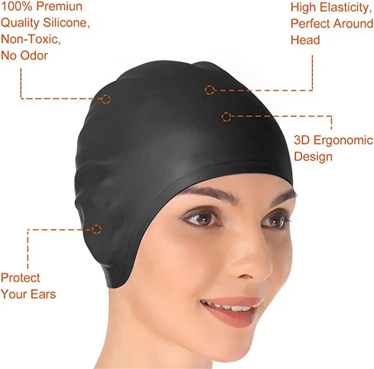 Fashion 100 Silicone Swim Pool Caps Ear Protect Diving Hat Comfortable