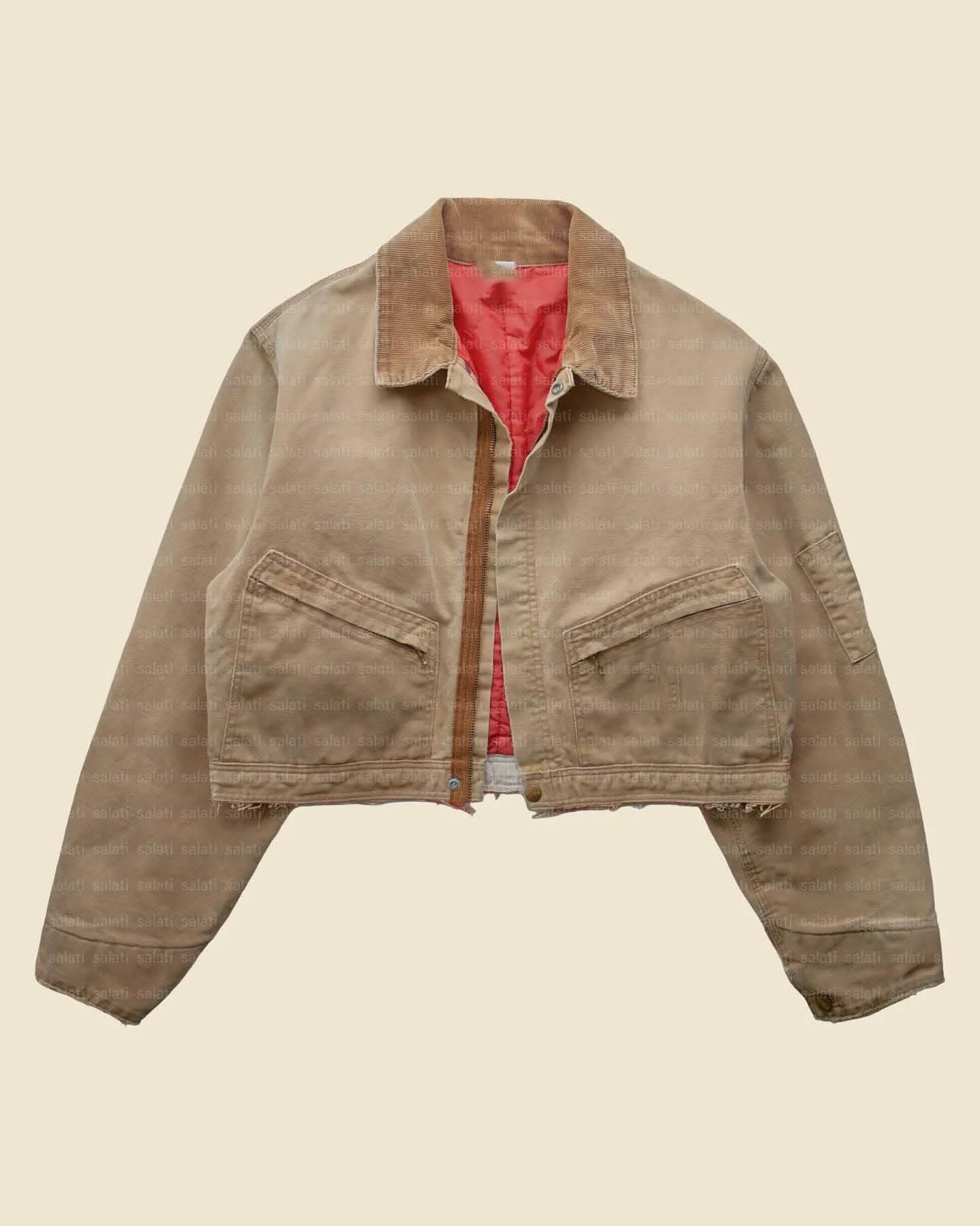 Salati Custom Cotton Twill Duck Canvas Zip up Trucker Acid Wash Vintage Cropped Unisex Carpenter Worker Workwear Work Jacket Men gallery 9