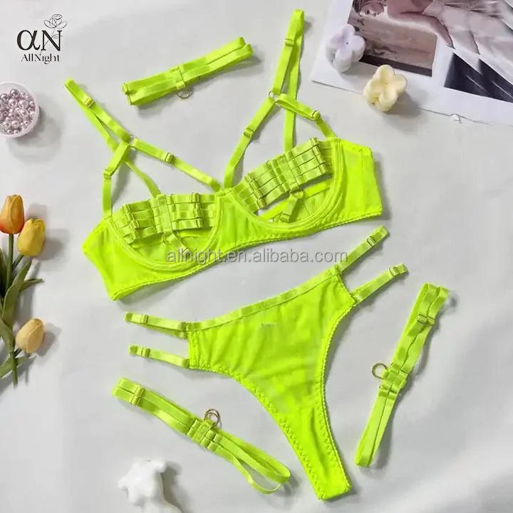 2024 Sexy Stripper Outfit Elastic Complicated Straps Push Up Bra And Panties Sets Garter Belt