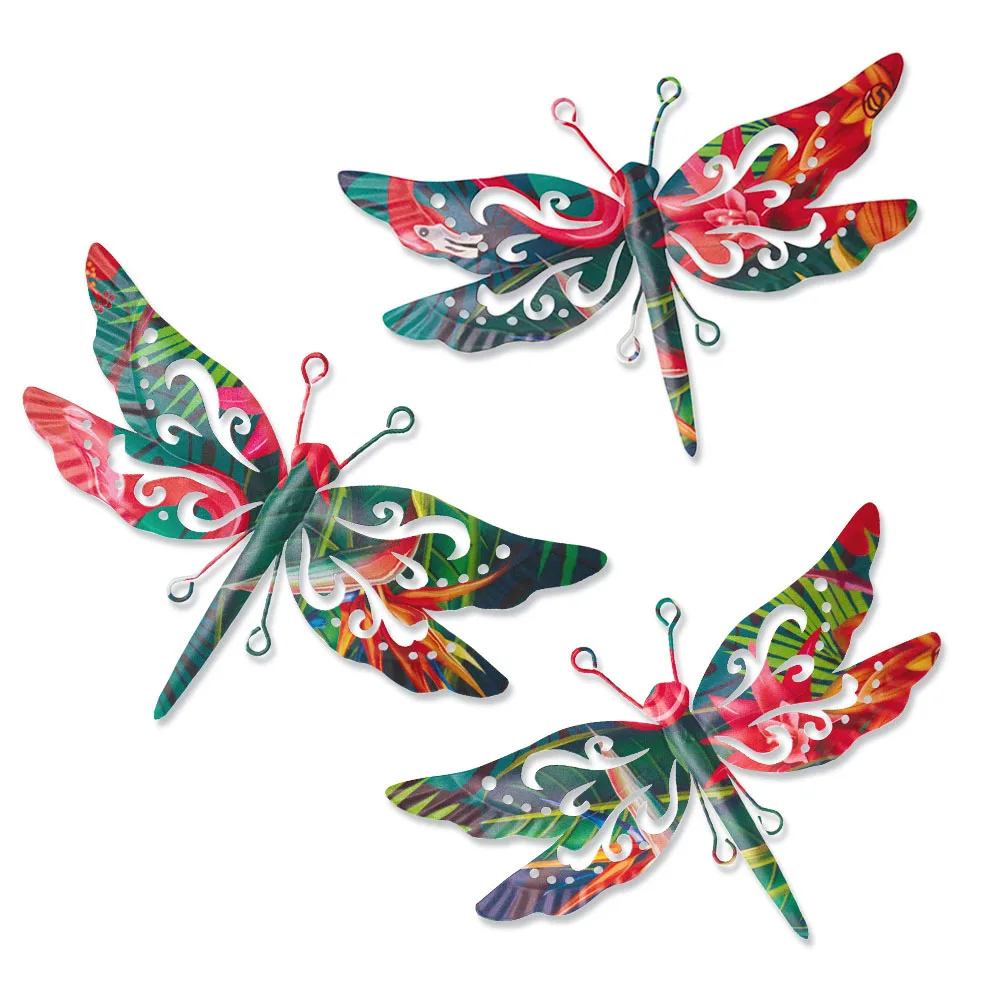 3 Packs Metal Dragonfly Wall Hanging, Holiday Gift  for Indoor, Outdoor, , Fence colorful