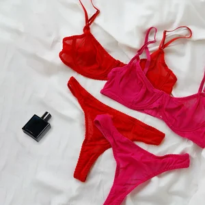 Wholesale Sexy Underwear with Sheer Mesh Transparency Underwire Support Cups Women Lingerie for Lady Sexy Panties Sexy Underwear