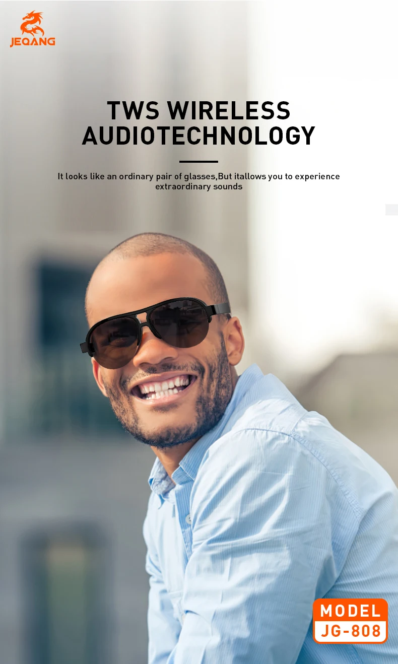 Jeqang-808 Smart Glasses New Release Intelligent Audio Harmful Light Blocking Clearer Field View IPX4 Waterproof Clearer Field