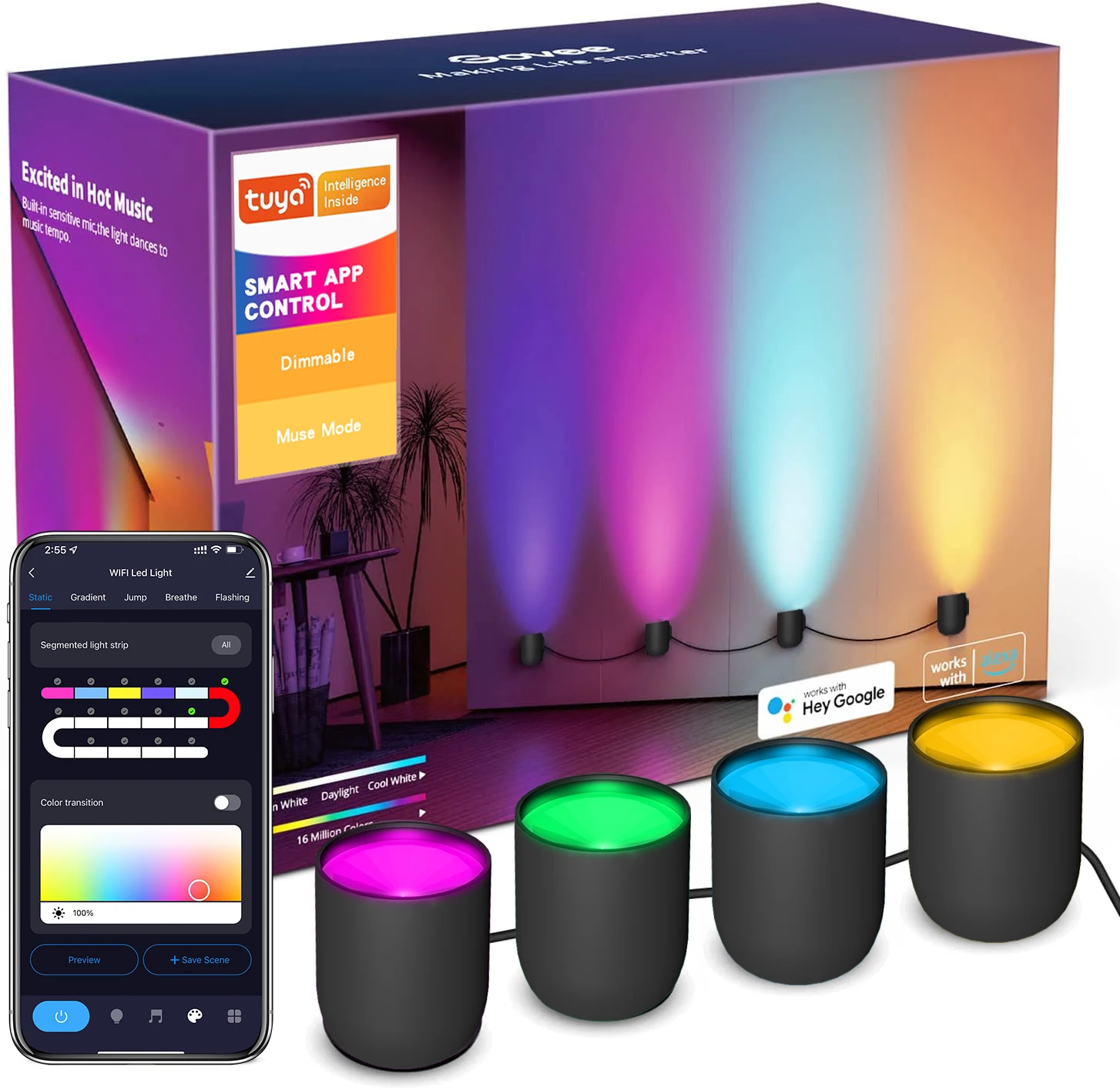 RGB Smart Wall Sconces Musik Sync Heminredning WiFi Vägljus Arbeta Med Alexa Mångfärgade Vägledda Ljus För Fest Och Inredning