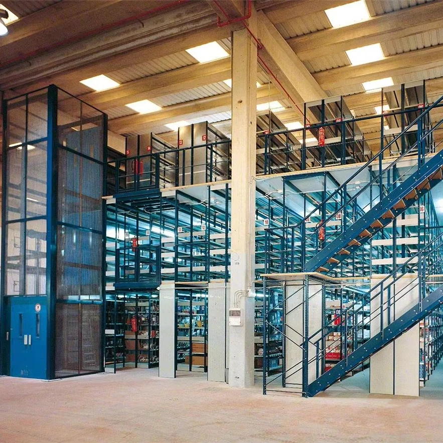 Warehouse Mezzanine Floor Steel Storage Multi-Level Industrial Rack with  LIFT and RAL Colour System Adjustable