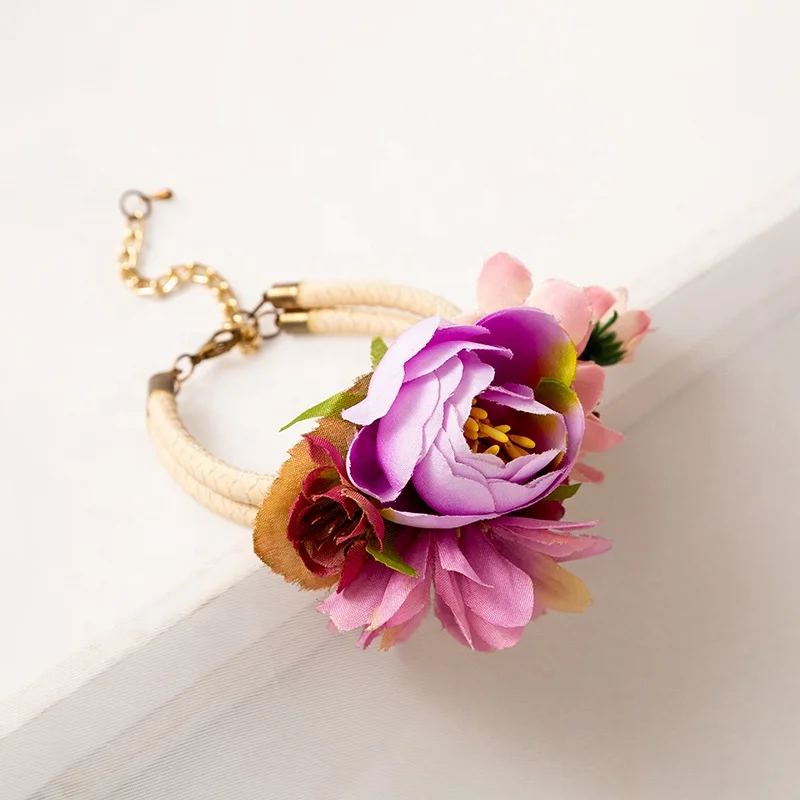 Сделанная вручную искусственная ткань с цветочным узором; Свадебные корсаж на запястье браслет с цветком для свадьбы