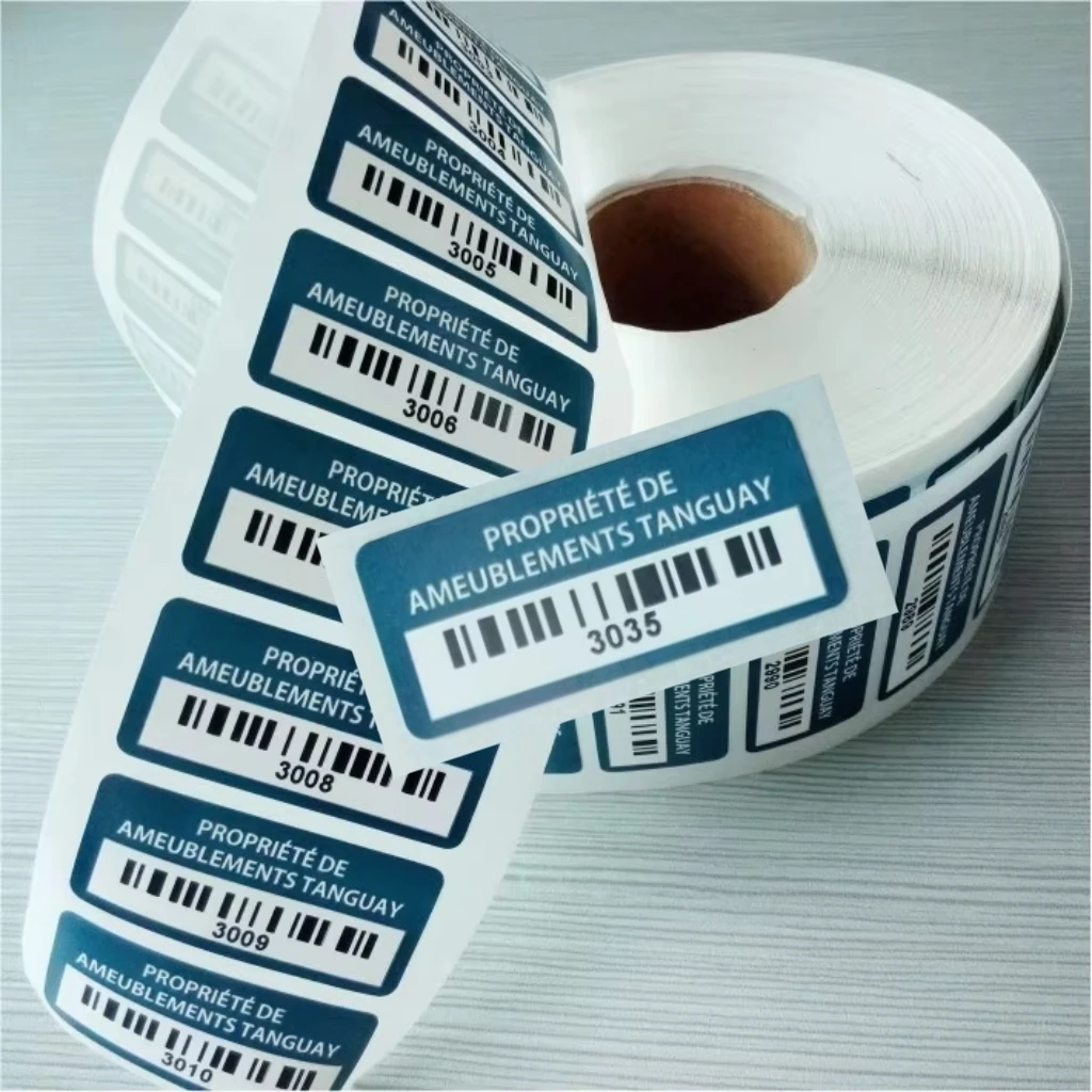 Custom Nonremovable Asset Tag Self Destructible bar Code Stickers