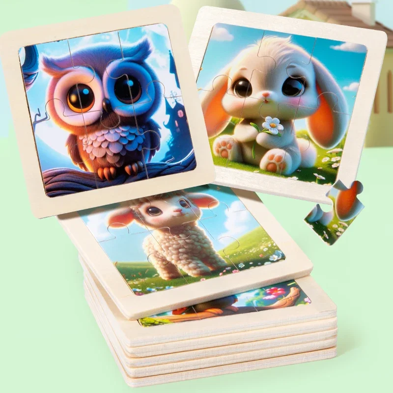 Zabawki dla dzieci Drewniane puzzle dla dzieci Drewniane zabawki edukacyjne dla dzieci Puzzle ze zwierzętami z kreskówek dla chłopców i dziewcząt