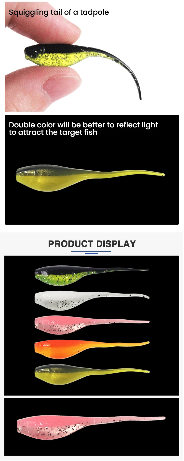 Baby Shad Soft Plastic Fishing Lure Tadpole Crappie Baits Mini Small