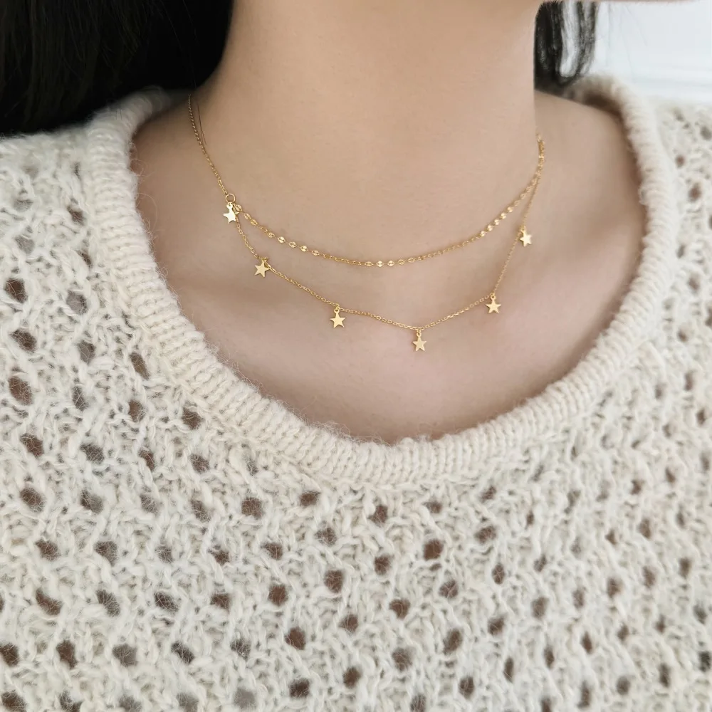KAKODIY simple design fashion jewelry double chain five star pendant necklace daily dress jewelry necklace detail 3