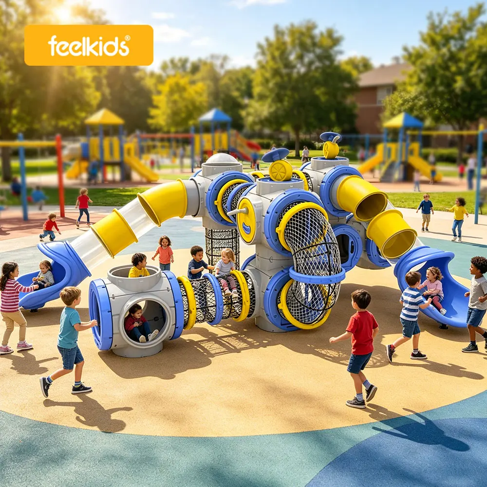 Wholesale Large Commercial Outdoor Playground Equipment Kids Slide Climbing Tunnel Set for  Amusement Park and School Project