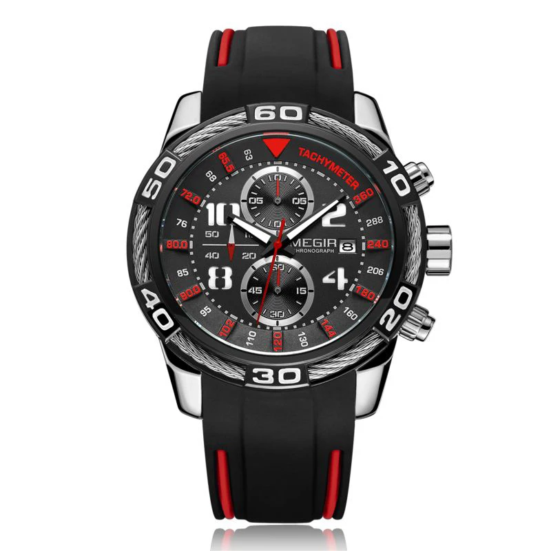 Relojes Hombre Megir 2045 Silicone Straps Luxury Sport Watches Waterproof  Men Chronograph Quartz Watch