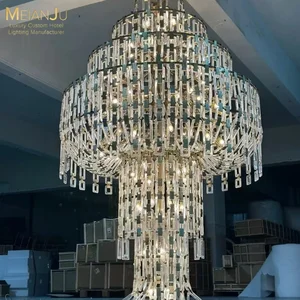 Custom Large Modern Design Luxury LED Hanging Chandelier for Banquet Hall & Hotel Lobby-AC Power Adjustable Height