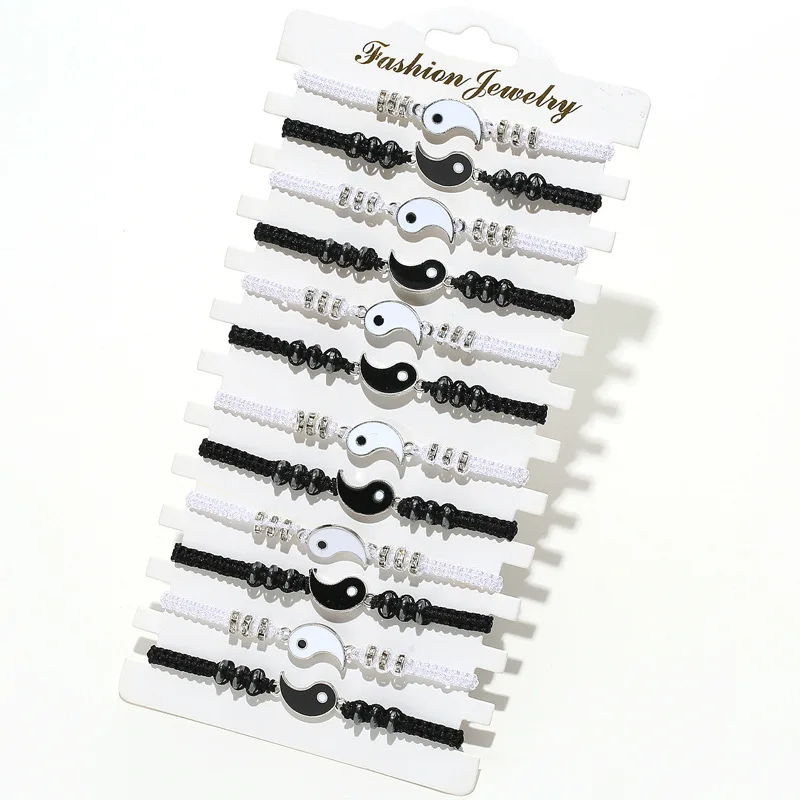 12 Pcs Handmade Yin Yang Tai Chi Bracelet Adjustable Matching Taiji Trigram Cord Charms Jewelry Gossip Rope Bracelet