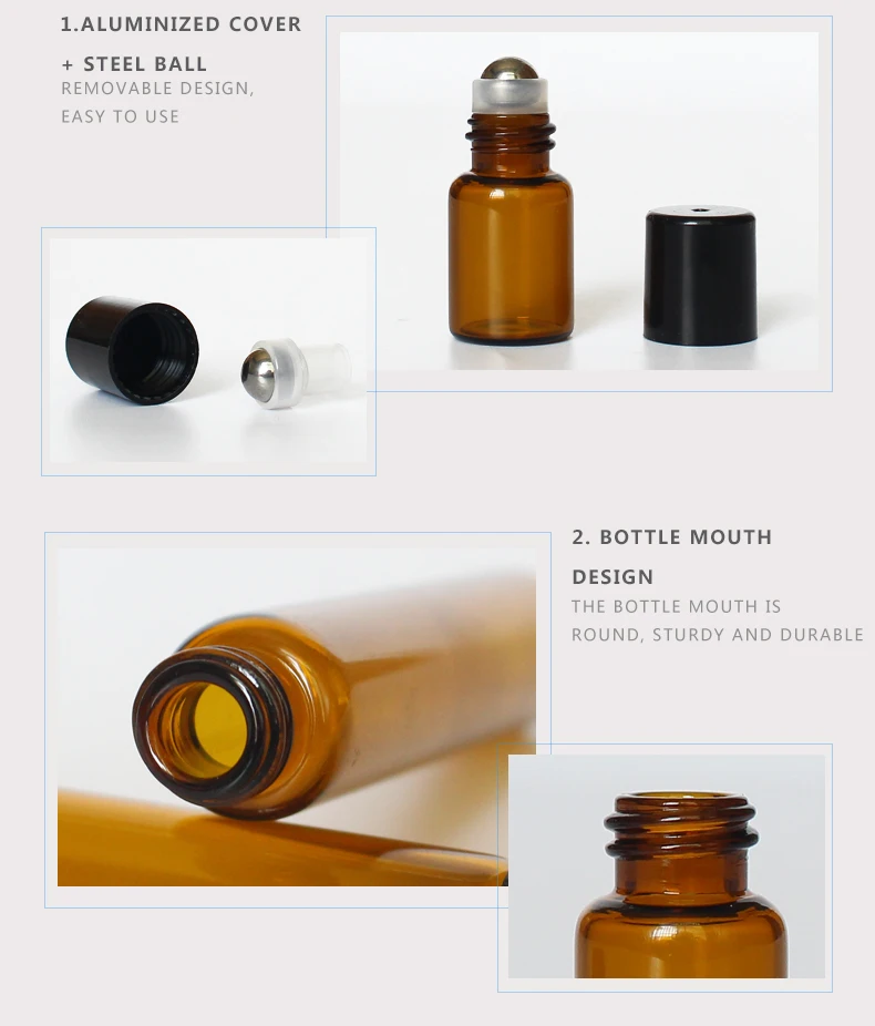 Workmanship 10ml 15ml Amber Black glass roll on bottles roller ball for  20ml perfume bottle to pack essential oil supplier