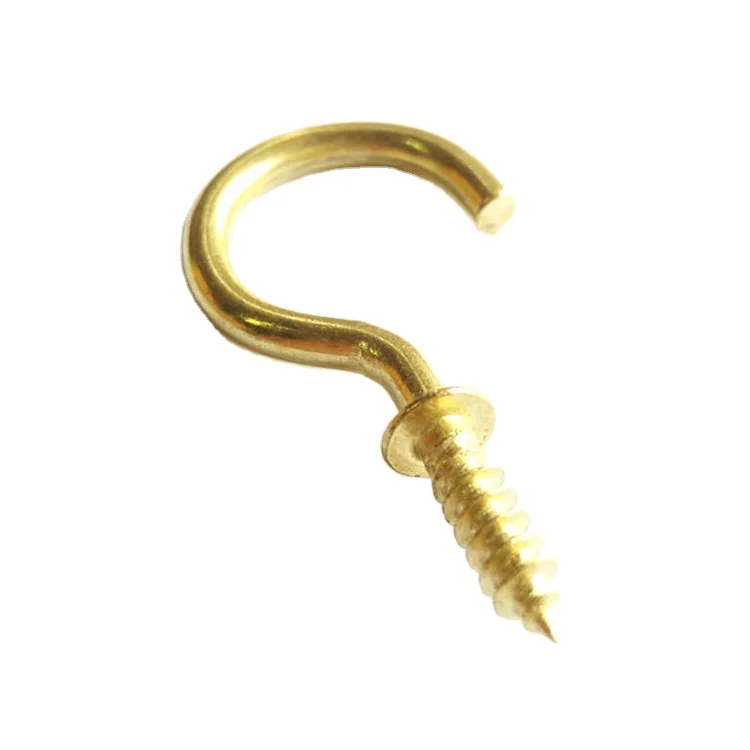 Golden Color Brass Plated Open Eye Angle Hook Wood Screw