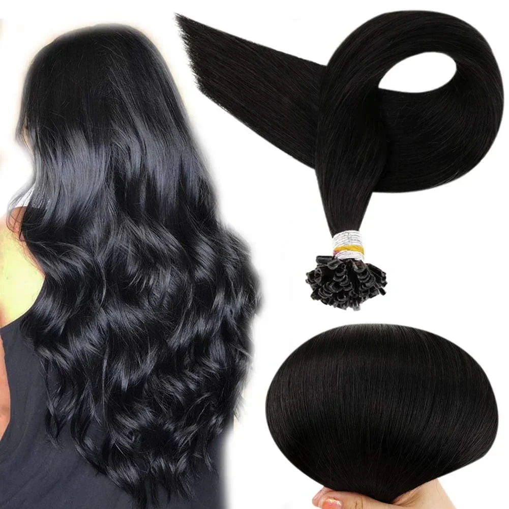 LaaVoo Human Hair Extensions Remy Pre-bonded Pure Color Fusion Nails Tip_voghion.com