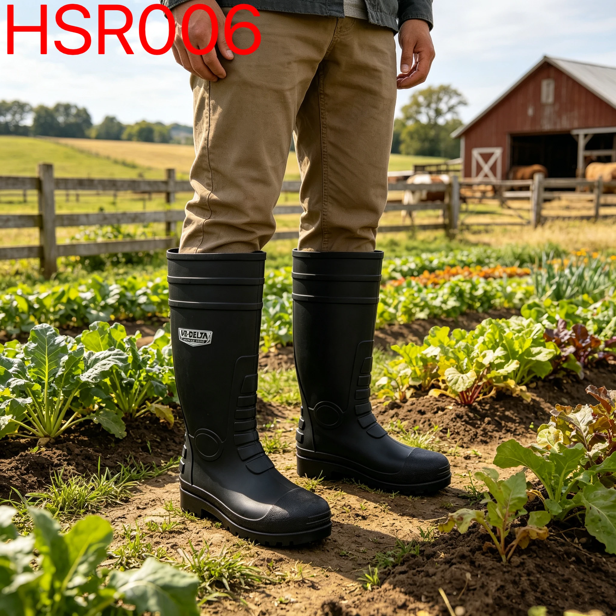 YYR,Stream Wading High-calf Black Safety Gumboots with Steel Toe Rainy&Humid Environments Waterproof PVC Rubber Boots HSR006