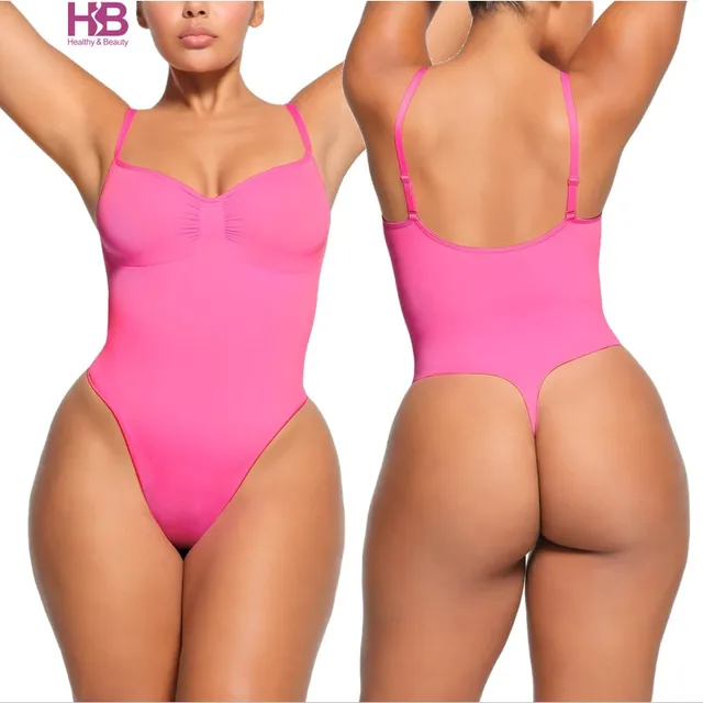 HB Shaper Seamless Sculpt Pink Thong Bodysuit Shapewear Shapers For Women