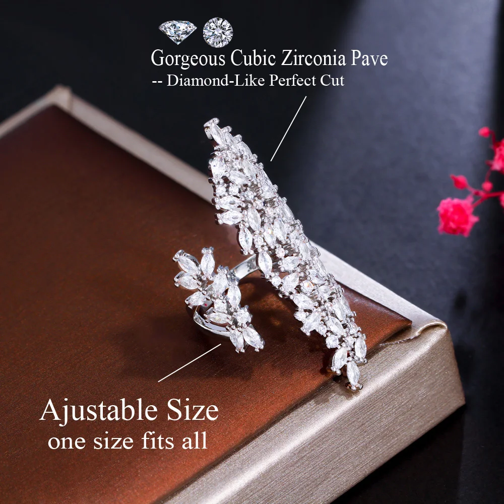 Shimmering White CZ Silver Plated Brass Cocktail Ring