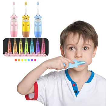 Battery Powered Electric Toothbrush for Children IPX7 Waterproof Cartoon Cute Toothbrush LED Light Kid Sonic Electric Toothbrush
