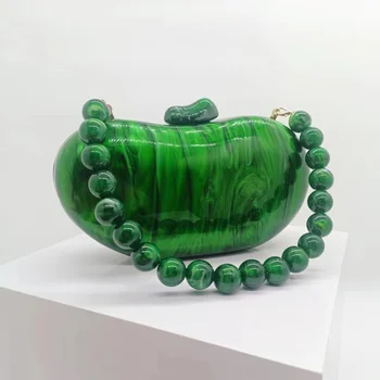 Fashion Design Green Acrylic Vintage Evening Bag With Acrylic Beads Chain For Women Party