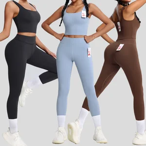Comfortable  Nylon/Lycra Sports Bra Match High Waist Leggings Two Piece Fitness Gym Sets Workout Active Wear Yoga Set for Women