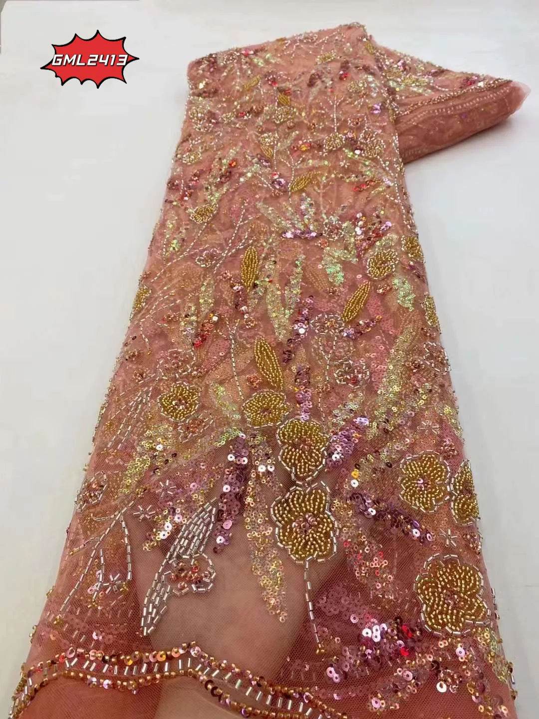 Tessuto Velluto Cotone Stampato Tessuto Velluto Morbido Stampato Stile Indiano, Colore Rosa Con Motivo Uccello - Per Abiti, Costumi, Arredamento - Foto 6