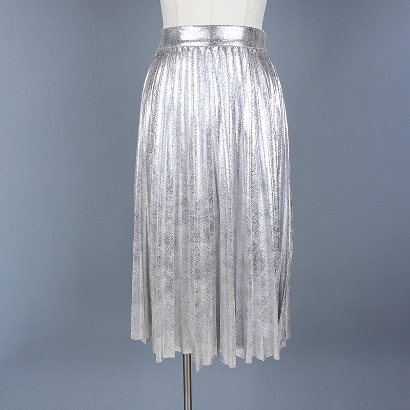 silver sequin pleated skirt